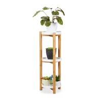 relaxdays Pflanzenständer mit 3 Etagen 30 cm, Nature/Weiss - Detailfarbe: Nature - Weiss - Detailmaterial: Mitteldichte Holzfaserplatte (MDF) - Bambus - Grundmaterial: Holz - Bambus