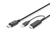 Digitus AK-330111-020-S video cable adapter 2 m HDMI Typ A (Standard) DisplayPort + USB Type-A Schwarz