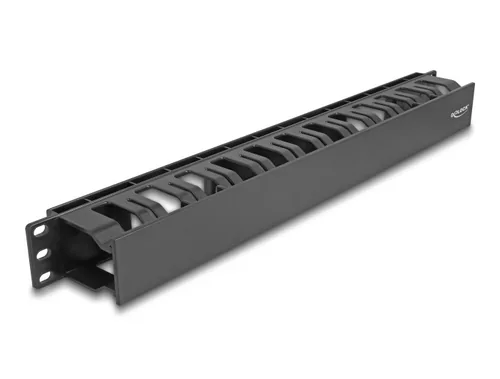 DeLOCK 19″ Cable Management Routing Panel with 2 openings 1U black plastic