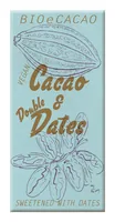 BioeCacao Dattelschokolade Double Dates 46% 90 g - Produkttyp: Dunkel - Nährwertangabe pro: 100 g - Energiegehalt (in kj): 2289 KJ - Energiegehalt (in kcal): 551 Kcal - Fett: 38 g - Davon gesättigte Fettsäuren: 23 g