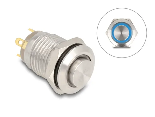 DELOCK Drucktaster zum Einbau 12mm 2xLötanschluss LED Blau