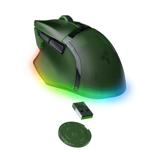 Razer Gaming-Maus Basilisk V3 Pro 35K – Phantom Green Edition - Maus Features: Griffige Seitenflächen - Hyperschnelles Scrollen - Umschaltbare DPI-Auflösung - RGB-Beleuchtung - Beleuchtung - Programmierbare Tasten - Ein-/Ausschalter - Scrollrad - Bedienun