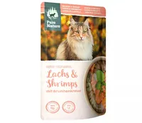 Pure Nature Nassfutter Lachs&Shrimps, 80 g - Tierbedürfnis: Kein besonderes Bedürfnis - Geschmacksrichtung: Fisch - Zertifikate: Keine Zertifizierung - Fleischsorte: Lachs - Packungsgrösse: 80 g - Futtereigenschaft: Getreidefrei - Hoher Fleischanteil - Oh