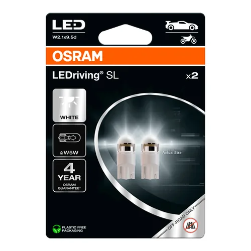 OSRAM Signallampen LEDriving SL White W5W W2.1 x 9.5d PKW - Anwendungsbereich: PKW - Set: Ja - Leuchten Art: Innenbeleuchtung - W5W - Leuchtmittel Technologie: LED - Lampensockel: W2.1x9.5d - Farbtemperatur: Kaltweiss/Tageslichtweiss (KW)