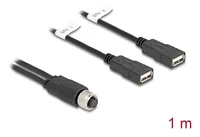 Delock M12 Kabel A-kodiert 8 Pin Buchse zu 2 x USB 2.0 Typ-A Buchse 1 m schwarz