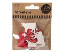I AM CREATIVE Streudeko Kuh 4 cm 12 Stück - Motiv: Kuh - Material: Holz - Detailfarbe: Braun - Rot
