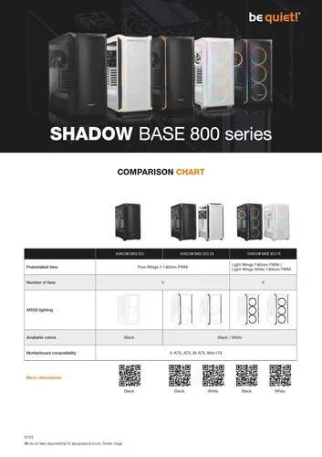 be quiet! PC-Gehäuse Shadow Base 800 DX Schwarz - Unterstützte Mainboards: E-ATX - ATX - Micro-ATX - Mini-ITX - Detailfarbe: Schwarz - Anzahl Lüfterplätze: 8 - Sichtfenster: Ja - Netzteil vorinstalliert: Nein - Gehäuse Bauart: Mid-Tower