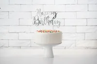 Partydeco Kuchen-Topper Happy Birthday 1 Stück, Silber - Material: Papier - Motiv: Geburtstag - Verpackungseinheit: 1 Stück - Detailfarbe: Silber