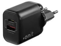onit USB-Wandladegerät Dual 1C1A 35 W GaN Schwarz - Ladeport Output: 1x USB-A 30W - 1x USB-C 35W - Detailfarbe: Schwarz - USB Ladeanschluss: 2