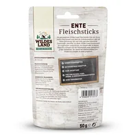 Wildes Land Katzen-Snack Ente Pur Sticks 50 g - Snackart: Leckerli - Tierbedürfnis: Kein besonderes Bedürfnis - Packungsgrösse: 50 g - Produkttyp: Ergänzungsfutter - Fleischsorte: Ente - Tierart: Katze