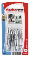 Fischer Hohlraumdübel  HM 6 x 52 S, 4 Stück - Bohrdurchmesser: 12 mm - Länge: 52 mm - Verpackungseinheit: 4 Stück - Für Material: Spanplatten - Sperrholz - Gipsfaserplatten - Gipskarton - Set: Ja