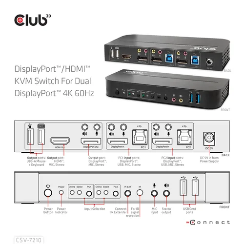 CLUB3D CSV-7210 Tastatur/Video/Maus (KVM)-Switch Schwarz