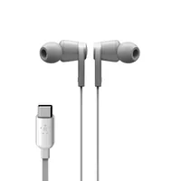 Belkin In-Ear-Kopfhörer Rockstar USB-C Anschluss Weiss - Detailfarbe: Weiss - Kopfhörer Ausstattung: Mikrofon - Schweissabweisend - Spritzwassergeschützt - Verbindungsmöglichkeiten: Kabelgebunden - Einsatzbereich: Lifestyle-Kopfhörer - Sport-Kopfhörer - T