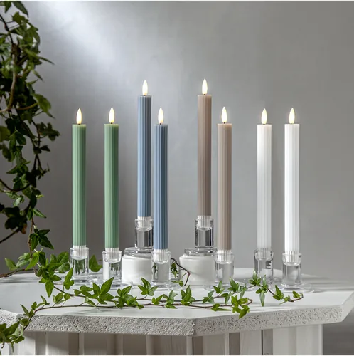 Star Trading LED-Stabkerzen Set Flamme Stripe, 25 cm, Beige, 2 Stück - Betriebsart: Batteriebetrieb - Fernbedienung: Nein - Aussenanwendung: Nein - Höhe: 25 cm - Timerfunktion: Ja - Set: Ja