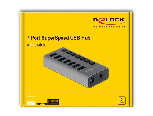 DeLOCK External USB 5 Gbps Hub with 7 Ports + Switch