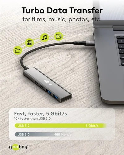 Slim 4-Port USB-C auf USB-C/USB-A 5 Gbit/s (grau)