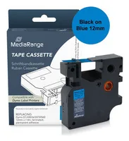 MediaRange Plastic tape cassette, for label printers using Dymo® D1/45016/S0720560, permanent adhesive, 12mm, 7m, laminated, black on blue