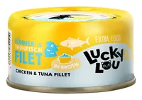 Lucky Lou Nassfutter Extra Food Hühner-&Thunfischfilet in Sud, 70 g - Tierbedürfnis: Kein besonderes Bedürfnis - Lebensphase: Adult (1-7 Jahre) - Produkttyp: Ergänzungsfutter - Packungsgrösse: 70 g - Fleischsorte: Huhn - Thunfisch - Tierart: Katze