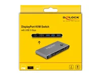 Delock KVM Switch Displayport 8K 30 Hz mit USB 5 Gbps - Konsolen Ports: USB-C - DisplayPort - Computer Ports: USB 2.0 - DisplayPort - KVM-Art: Lokal - Anzahl Geräte: 2 - Montage: Desktop - Stromversorgung: USB