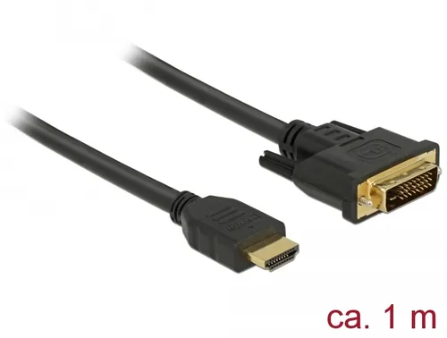 Delock Kabel HDMI – DVI, 1 m, bidirektional - Kabeltyp: Anschlusskabel - Videoanschluss Seite A: HDMI - Videoanschluss Seite B: DVI-D - Detailfarbe: Schwarz - Kabellänge: 1 m - Display Port Standard: Keine Angabe