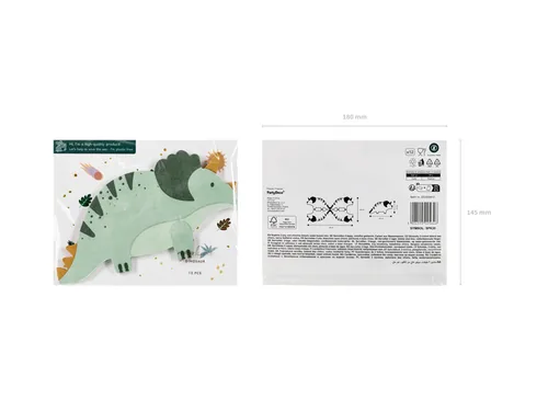 Partydeco Papierservietten Triceratops 18 x 10 cm, 12 Stück - Material: Papier - Grösse: Spezialgrösse - Eigenschaften: Zertifikat - Anzahl Lagen: 2 - Motiv: Dinosaurier - Produkttyp: Papierservietten