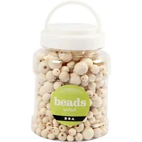 Creativ Company Holzperlen Beige - Packungsgrösse: 532 Stück - Durchmesser: 8 mm - 15 mm - 10 mm - 12 mm - Detailfarbe: Beige - Perlenart: Holzperlen