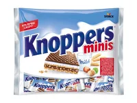 Storck Snack Knoppers Minis 200 g - Produkttyp: Milch - Nährwertangabe pro: 100 g - Energiegehalt (in kj): 2277 KJ - Energiegehalt (in kcal): 546 Kcal - Fett: 32.8 g - Gesättigte Fettsäuren: 18.4 g