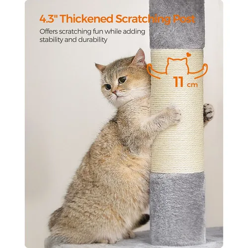 Feandrea Kratzbaum mit grosser Plattform 101 cm, Hellgrau - Höhe: 101 cm - Anzahl Liegeplätze: 3 × - Detailfarbe: Hellgrau - Tierart: Katze - Produkttyp: Kratzbaum
