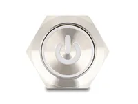 Druckschalter zum Einbau 22 mm 6 x Lötanschluss LED weiß Powersymbol + Ring