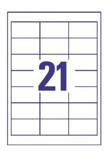 Avery Zweckform Universal-Etiketten 3670 64x36 mm, 1 Blatt - Klebehaftung: Permanent - Drucker Kompatibilität: Laser - Inkjet - Anzahl Blatt: 1 × - Papierformat: A4 - Anzahl Etiketten: 21 - Etikettengrösse: 64x36 mm