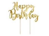 Partydeco Kuchen-Topper Happy Birthday 1 Stück, Gold - Material: Papier - Motiv: Geburtstag - Verpackungseinheit: 1 Stück - Detailfarbe: Gold
