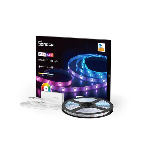 SONOFF LED-Stripe L3-5M-P, WiFi-RGBIC, 5 m - Protokoll: Keine - Lampensockel: LED fest verbaut - Smart Home: Nicht kompatibel - Inklusive Netzteil: Ja - Dimmbar: dimmbar - Set: Ja