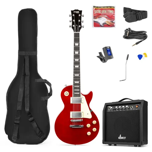 MAX E-Gitarre GigKit LP Style Rot - Gitarrenkoffer / Gigbag: Gigbag - Hals: Linde - Tonabnehmerbestückung: HH - Gitarrensteg: Fix Hardtail - Leistung AMP: 0 W - Set: Ja