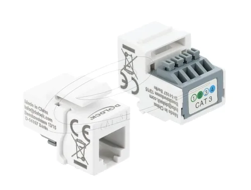 Delock Keystone-Modul RJ11 Buchse zu Terminalblock 4 Pin - Modultyp: Keystone - Anschluss Front: Buchse RJ-11 - Anschluss Rück: Terminalblock - Medientyp: Keystone - Telefonie - Schirmung: Nein - Detailfarbe: Weiss