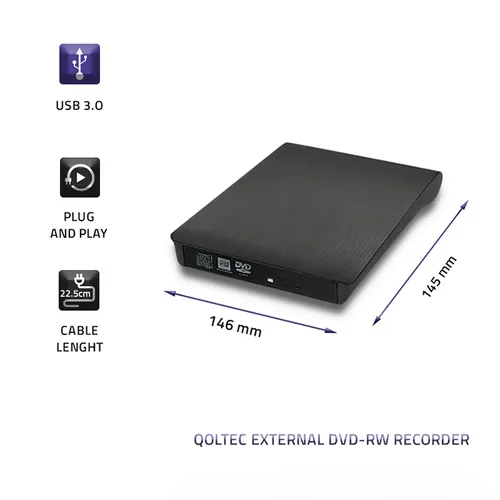 Qoltec 51857 External DVD-RW recorder |USB 3:0|Black