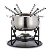 Oak & Steel Schokoladenfondue-Set 11 Teile, Silber - Anzahl Personen: 6 - Materialtyp: Metall - Material: Edelstahl - Betriebsart: Pastenbrenner - Kompatible Kochfelder: Manuell - nicht für Kochfelder - Detailfarbe: Silber