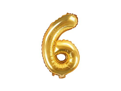 Partydeco Folienballon Zahl 6 klein 35 cm, gold, 1 Stück - Packungsgrösse: 1 Stück - Grösse: 35 cm - Motiv: Zahlen - Produkttyp: Folienballon - Material: Folie - Detailfarbe: Gold