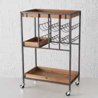 Boltze Bartrolley Minola 78 x 30 x 50 cm, Schwarz/Nature - Tiefe: 50 cm - Breite: 30 cm - Höhe: 78 cm - Detailmaterial: Eisen - Mitteldichte Holzfaserplatte (MDF) - Grundmaterial: Holz - Metall