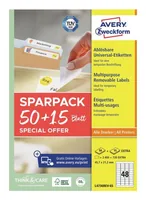 Avery Zweckform Universal-Etiketten L4736REV-65, 45.7 x 21.2 mm, 65 Blatt - Klebehaftung: Ablösbar - Drucker Kompatibilität: Inkjet - Laser - Anzahl Blatt: 65 × - Papierformat: A4 - Anzahl Etiketten: 3120 - Etikettengrösse: 45.7 x 21.2 mm