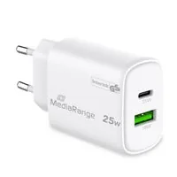MediaRange Ladegerät 25W 2-Port 1x USB-A1x USB-C GaN, weiß