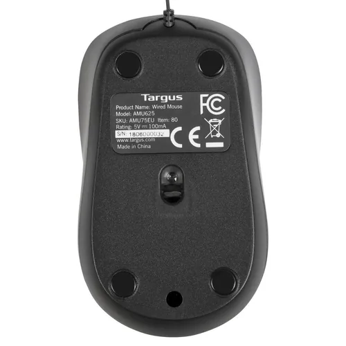 Targus Mobile Maus Compact Blue Trace - Maus-Typ: Mini - Bedienungsseite: Universal - Maus Features: Scrollrad - Detailfarbe: Schwarz - Schnittstelle: USB-A - Verbindungsart: Verkabelt