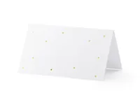 Partydeco Tischkarte Punkte 9.5 x 5.5 cm, 10 Stück, Weiss/Gold - Papierformat: 9.5 x 5.5 cm - Motiv: Hochzeit - Verpackungseinheit: 10 Stück - Detailfarbe: Gold - Weiss - Inkl. Couvert: Nein