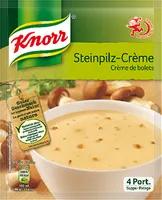 Knorr Steinpilz-Crème Suppe 4 Portionen - Produkttyp: Beutelsuppen - Nährwertangabe pro: 100 g - Energiegehalt (in kj): 99 KJ - Energiegehalt (in kcal): 24 Kcal - Fett: 0.6 g - Gesättigte Fettsäuren: 0.3 g