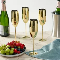 Oak & Steel Sektglas 285 ml, 2 Stück, Gold - Material: Edelstahl - Glas Typ: Sektglas - Höhe: 25 cm - Volumen: 285 ml - Detailfarbe: Gold