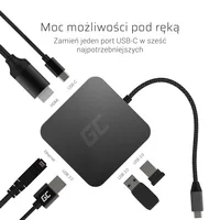 Green Cell AK61 USB-C HUB 6-Port 3xUSB 3.0; USB-C; HDMI; Gigabit LAN
