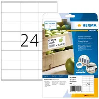 HERMA Universal-Etiketten Power 10905 70 x 36 mm - Klebehaftung: Stark haftend - Drucker Kompatibilität: Inkjet - Laser - Anzahl Blatt: 25 × - Papierformat: A4 - Anzahl Etiketten: 600 - Etikettengrösse: 70 x 36 mm
