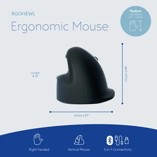 ERGONOMIC MOUSE MEDIUM HAND165-185MM RIGHT-HANDED WRLS