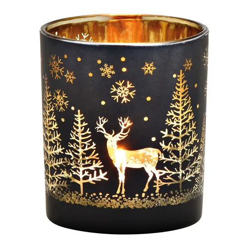G. Wurm Weihnachtswindlicht Winterwald 8 cm - Produkttyp: Weihnachtswindlichter - Detailfarbe: Gold - Schwarz - Detailmaterial: Glas - Grundmaterial: Glas