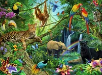 Ravensburger Puzzle Tiere im Dschungel 200 XXL Teile - Motiv: Tiere - Altersempfehlung ab: 8 Jahren - Tiefe: 3.7 cm - Breite: 33.5 cm - Effekte: Grosse Puzzleteile - Nachhaltigkeit: FSC®