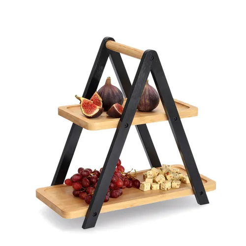 Zeller Present Etagere Nature/Schwarz - Produkttyp: Etagere - Materialtyp: Holz - Material: Holz - Detailfarbe: Nature - Schwarz - Anzahl Etagen: 2 × - Stapelbar: Keine Angaben